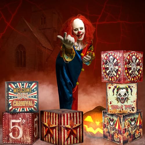 Halloween Circus Clown Gift Boxes - Large 12x12 Inches, Reusable Party Decorations - Retro Variation