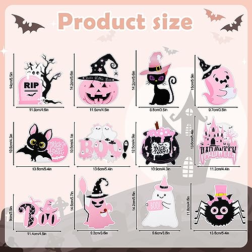 Halloween Refrigerator Magnets Set - Pink Pumpkin Ghost Spider Bat Decals for Fridge & Metal Surfaces