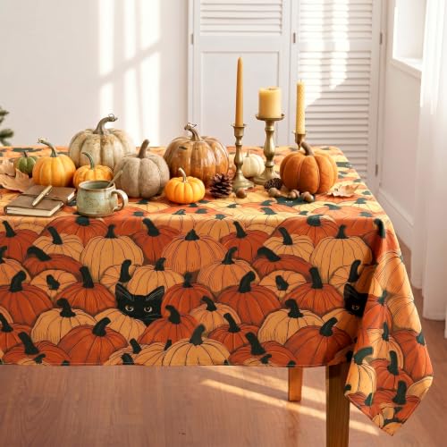 Irenare Pumpkin Black Cat Fall Tablecloth - 60 x 84 Inch Seasonal Decor