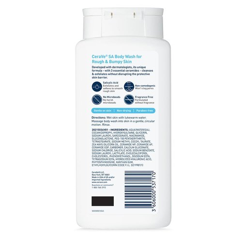 CeraVe Body Wash - Exfoliating Salicylic Acid Formula for Rough Skin | Fragrance-Free, 10 Ounce