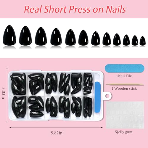 120Pcs Black Almond Short Press-On Nails with Glue Tabs & Manicure Kit