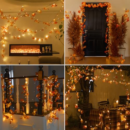 Yellow 66ft Maple Leaves Fall String Lights - 200 LED Autumn Decor for Indoor & Outdoor Halloween Thanksgiving