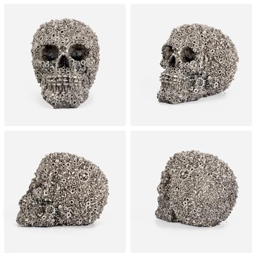 Resin Skull Figurine with Screw - Human Head Sculpture for Home Decor, Halloween, Grey, 6.1 x 4.3 x 5.1 inches