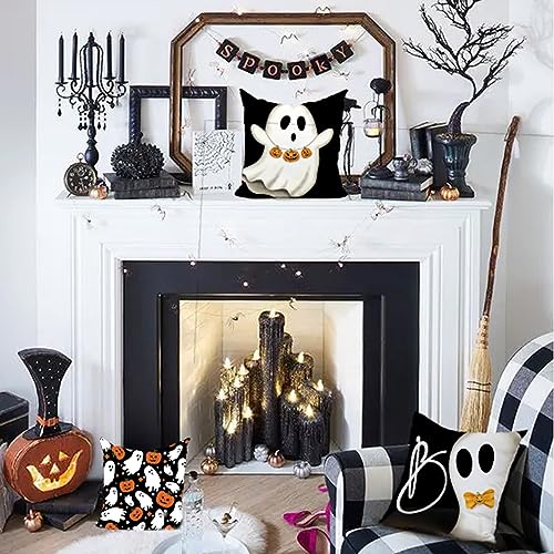 Halloween Pillow Covers Set of 4 20x20 Inch Ghost Pumpkins Bat Decor for Home Sofa