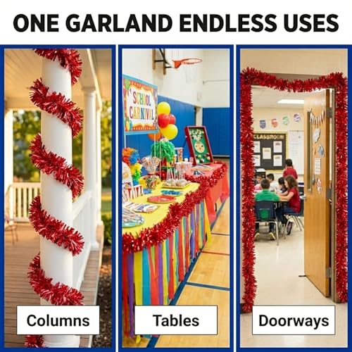 Red Vinyl Twist Garland for Parade Floats & Holiday Decorations - 4" x 25'