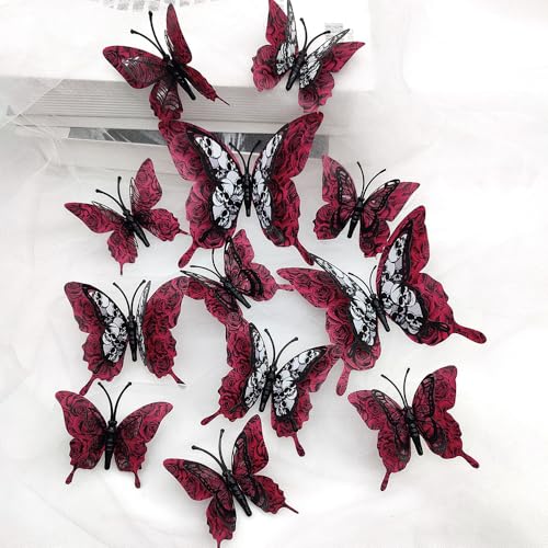 Halloween Butterfly Wall Stickers Set - 24 Removable 3D Decals in Red & Black