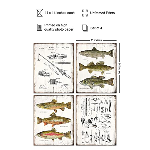 11x14 Fishing Wall Art Set - Lake Mountain House Decor - Rustic Bass & Trout Prints - Unframed Gift Idea - Variation of THIS listing