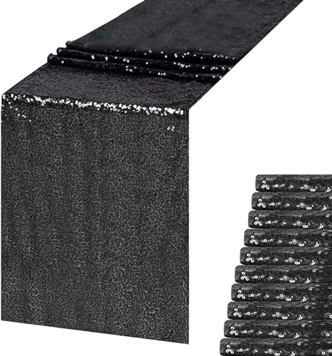 Black Sequin Table Runner 12x108 Inch - Pack of 10, Elegant Halloween Decor