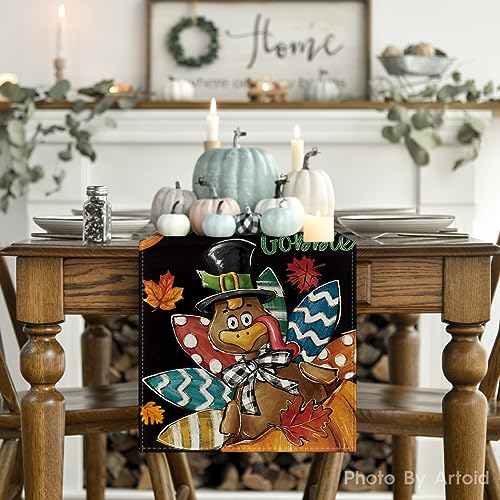 Black Gobble Turkey Pumpkin Thanksgiving Table Runner 13x72 Inches - Fall Harvest Kitchen Decor
