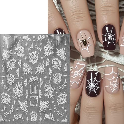 Stars Spider Web Halloween Nail Stickers - 3 Sheets Self-Adhesive Nail Art Decals