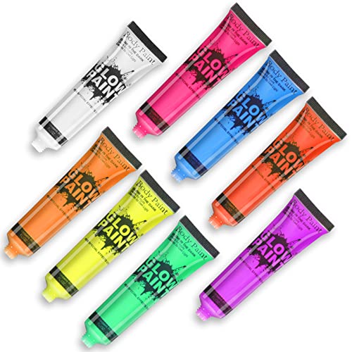 UV Blacklight Neon Face & Body Paint Set - 8 Colors, Washable, Glow in Dark