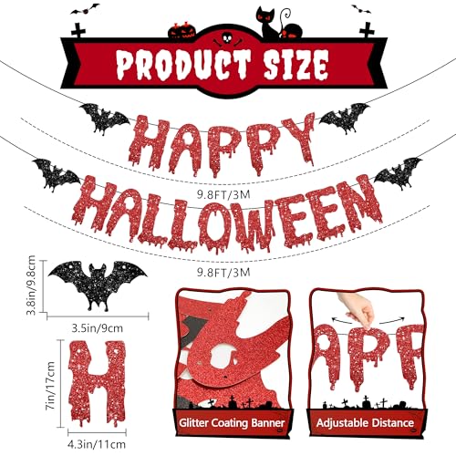 Pre-Strung Halloween Decorations Banner Set with Glitter - Black & Red, B Variation