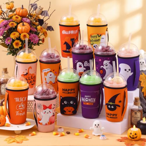Halloween Orange 30 oz Reusable Neoprene Tumbler Sleeve with Handle - 12 Pack