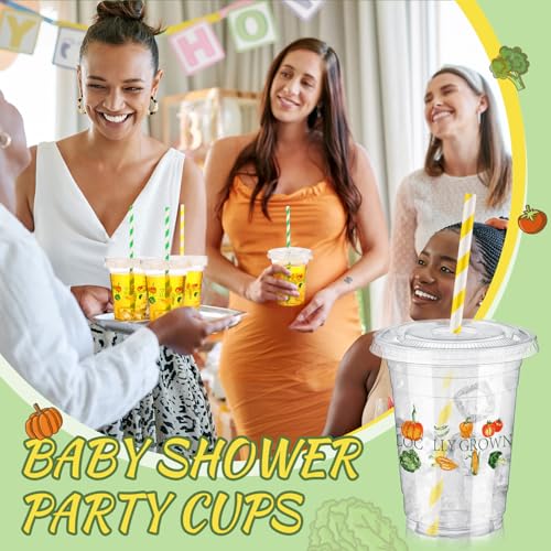 Locally Grown 12 oz Party Cups with Lids & Straws - Green Variation