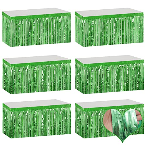Light Green Metallic Foil Fringe Table Skirt Banner for Party Decorations - 6 Pack