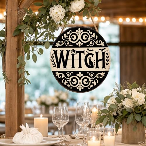 Halloween Witch Sign Wall Decor Welcome Wooden Hanging Sign - Brown Variation