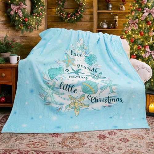 Christmas Beach Throw Blanket 50x60 Inch Cozy Holiday Decor for Sofa Bed