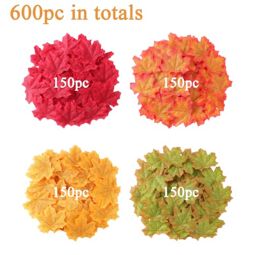 Fall Leaves Fake Autumn Maple Leaf Decor Set - 600 Pieces, A Colors