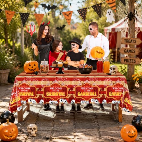 Halloween Circus Clown Plastic Tablecloth - Red, 108x54 Inches, 3 Pack