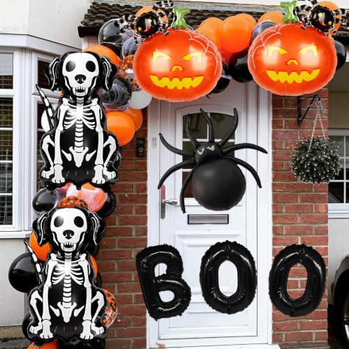 Halloween Foil Balloons Set - Skeleton Dog, Pumpkin & Spider Decorations for Party
