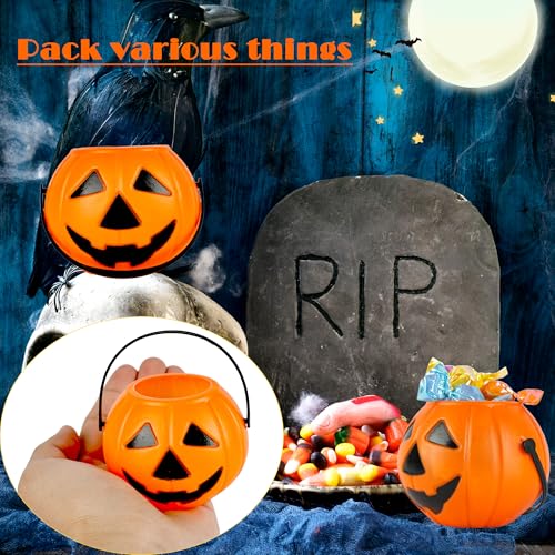 Mini Pumpkin Buckets Bulk 60 Pack for Halloween Candy Trick or Treat Party Decorations