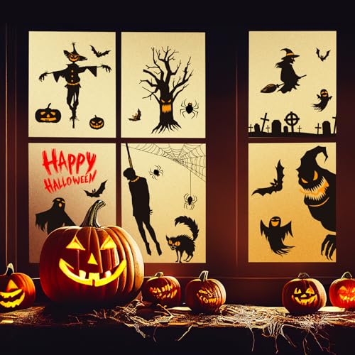 Halloween Window Clings - Zombie Vampire Party Decor, Bloody Handprints, Gray - Kid-Friendly Wall Decals