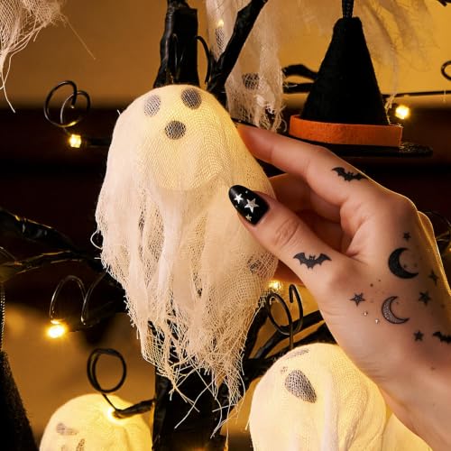 Halloween Indoor Decor with Ghost and Witch Hat Light - Spooky Tabletop Centerpiece
