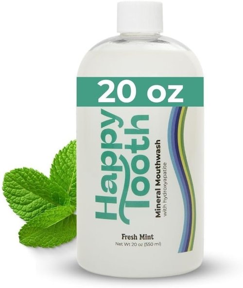 Happy Tooth Hydroxyapatite Mouthwash - Fluoride Free Teeth Whitening & Enamel Remineralization | Fresh Mint, 20 Fl Oz