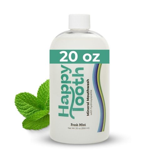Happy Tooth Hydroxyapatite Mouthwash, Fluoride Free, Teeth Whitening, Remineralizing for Enamel Strength, Fresh Breath, Oral Microbiome Support, Dentist Formulated, Gentle Care, Fresh Mint, 20 Fl Oz