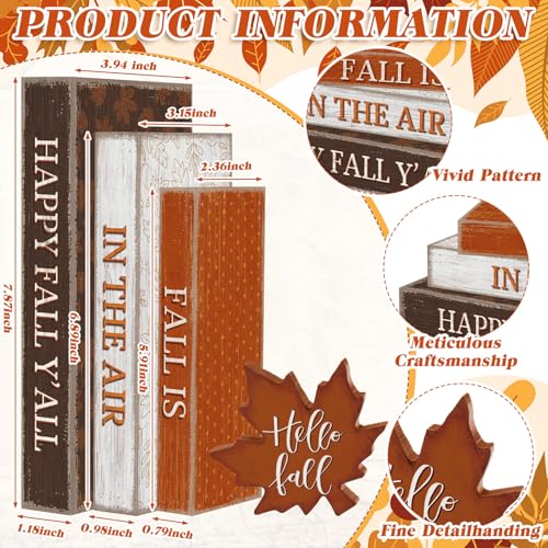 Fall Wooden Maple Leaf Decor Set - Rustic Autumn Home & Kitchen Accent - 4 Pieces Hello Fall Variation