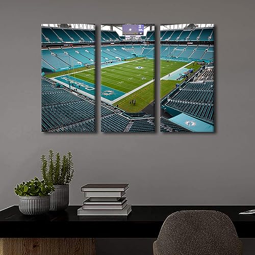 Miami Hard Rock Stadium Canvas Wall Art - 3 Panels, 28x14 Inch Each - Stadium Football Decor for Living Room & Bedroom - Variation 12