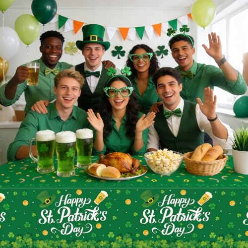 Green St Patrick's Day Tablecloths Set - 3 Pack 54 x 108 Inch Waterproof Disposable Table Covers