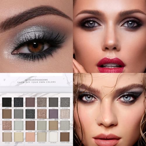 24 Color Eyeshadow Palette - Matte, Shimmer, Metallic For Natural & Dramatic Looks