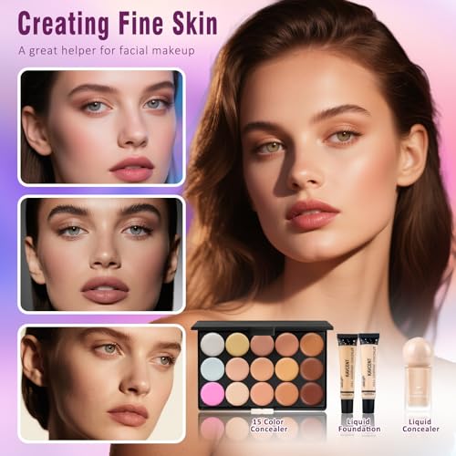 Red Medium Makeup Kit for Women Teens Full Set with Eyeshadow Foundation & Brushes