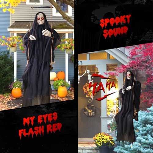 Halloween Hanging Ghost Decoration with Glowing Eyes & Sound - Indoor/Outdoor Spooky Ghost Girl