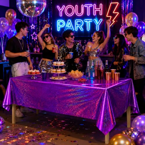 Pink and Purple Laser Holographic Tablecloths - 2 Pack Birthday Party Decorations