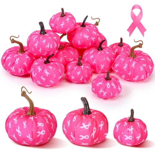 Breast Cancer Awareness Pink Fabric Pumpkin Decorations - 12 Pack in 3 Sizes