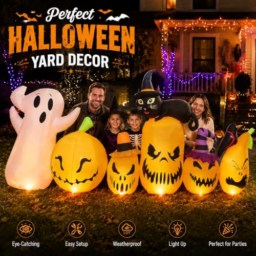 11FT Halloween Inflatable Pumpkins with LED Lights - Black Cat Variation 5 PCS Yard Decorations