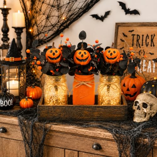 Lighted Halloween Pumpkin Mason Jar Centerpiece for Home Decor