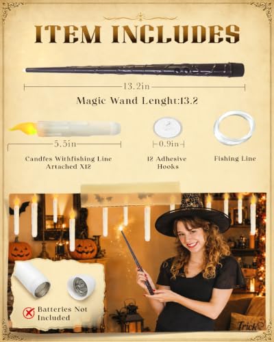 Yellow Flameless Floating Candles with Wand Remote - 12 Pcs Halloween Decor