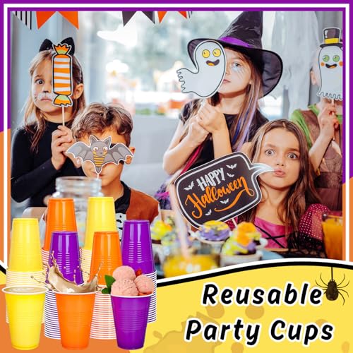 Halloween Plastic Cups 16oz - Hocus Pocus / Orange, Yellow, Purple - 150 Pack