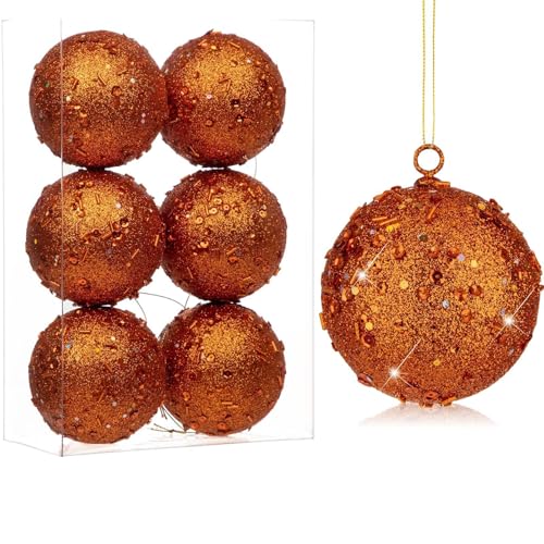 Large Orange Christmas Ornaments Set - 3.15 Inch Shatterproof Holiday Decor, 6 Pcs