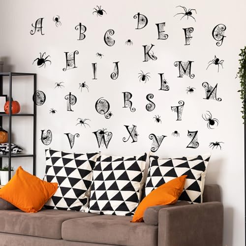 Halloween Wall Decals 679 - Black Alphabet Spider Web Stickers for Home & Party Decor