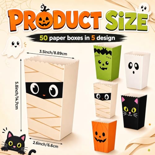 Halloween Popcorn Boxes 50 Pcs Cute Monster Variation Treat Buckets for Party