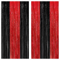 Large Black and Red Foil Fringe Curtain Set - 8x3.2 Feet, Pack of 4 for Party Decor
