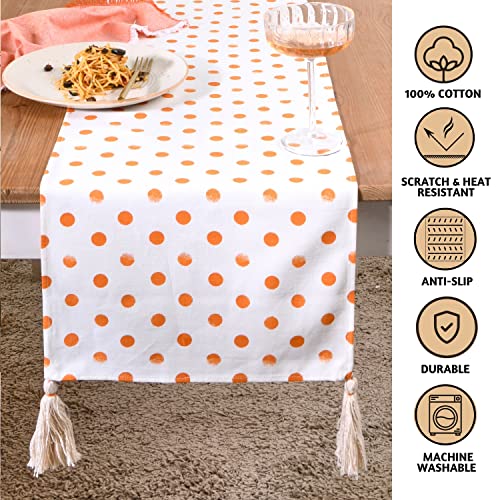 Polka Orange Fall Table Runner 14x72 Inches - Cotton Boho Decor