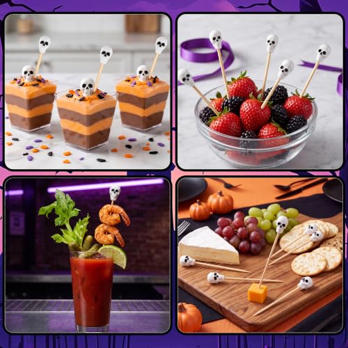 Halloween Skull Head Cocktail Picks - 100 Bamboo Skewers for Parties - Variation: Skull Head