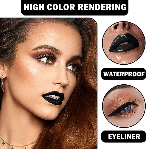Black Matte Lipstick & Lip Liner Set - Bold, Long-Lasting Waterproof Lip Makeup - Variation: Black