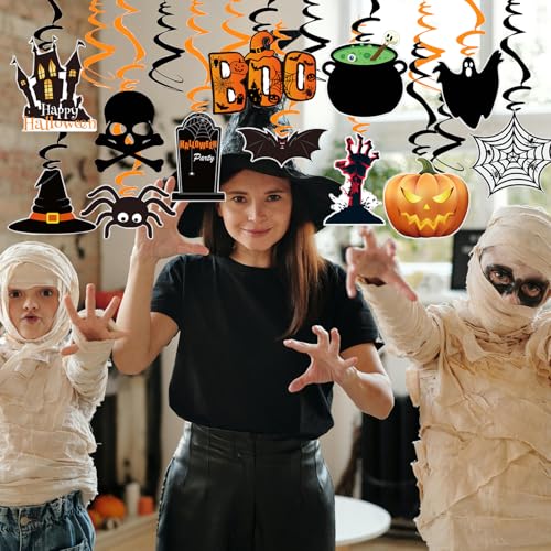 Halloween Hanging Ceiling Swirl Decorations Set - 30 Pre-Assembled Spooky Ornaments