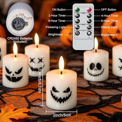Halloween Flameless Votive Candles with Remote Control - Ghost Face Variation